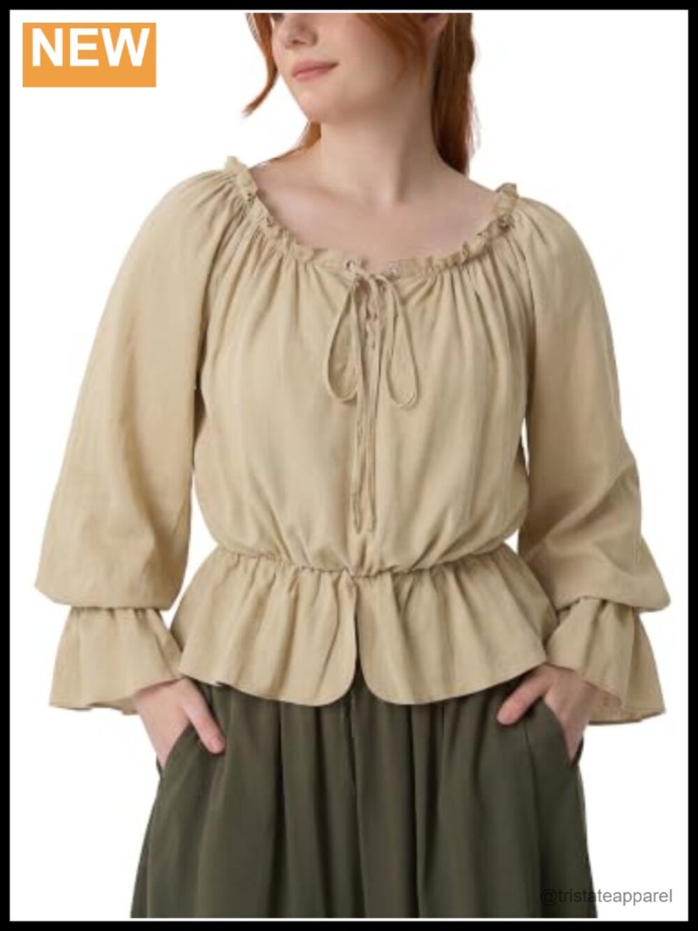 Women's Renaissance Peasant Blouse Long Bell Sleeves Off Shoulder Cotton